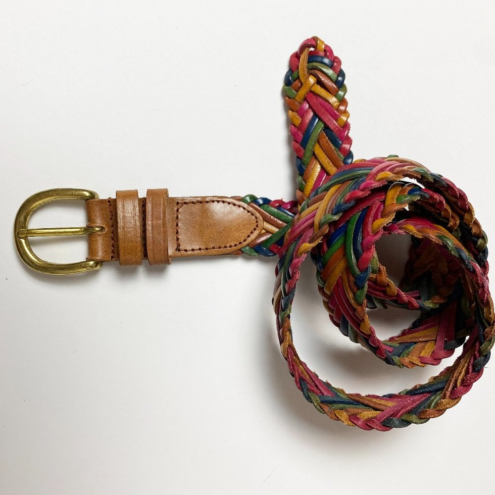 Vintage Genuine Leather Multicolored Woven Braided Belt Large